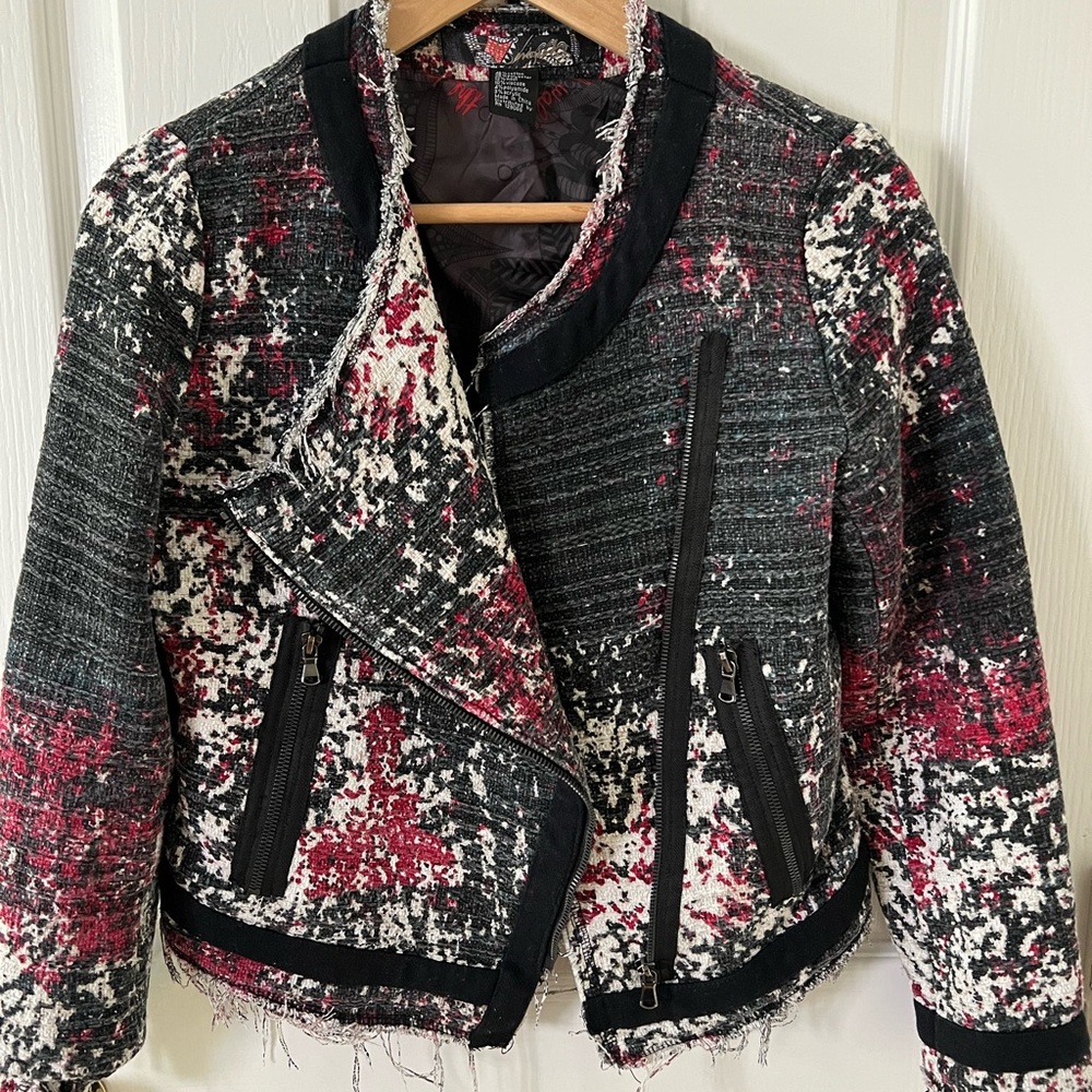 Desigual ❤️🖤🤍 Asymmetric Zip Textured Jacket Blazer